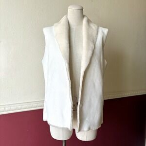 Vintage Ralph Lauren LRL Vest Vegan Faux Suede & Fur Lined Womens M Ivory Scandi